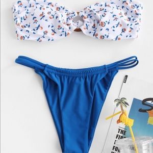 ZAFUL Floral O Ring Bandeau High Leg Bikini